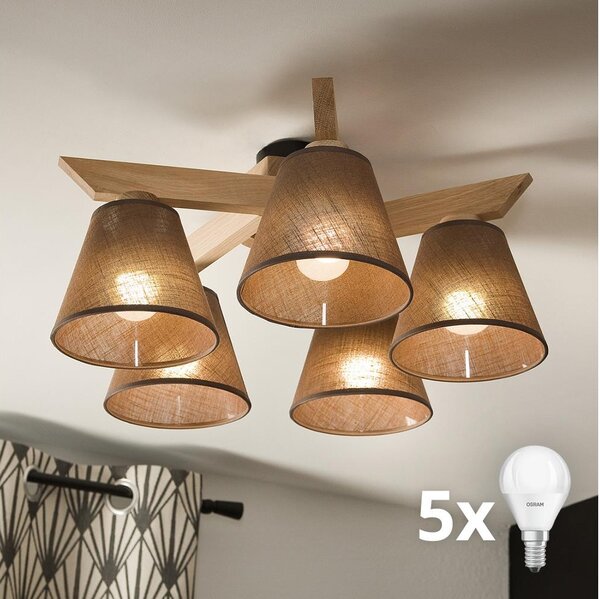 Lustră aplicată Brilagi ANTHONY 5xE14/40W/230V stejar/maro