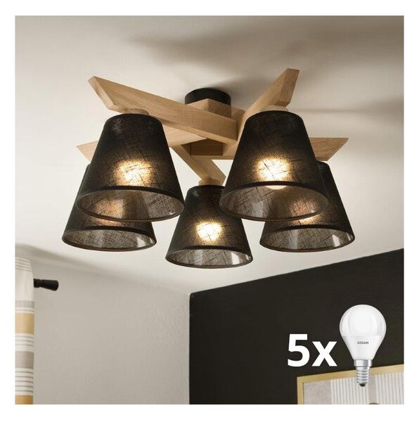 Lustră aplicată Brilagi ANTHONY 5xE14/40W/230V stejar/negru