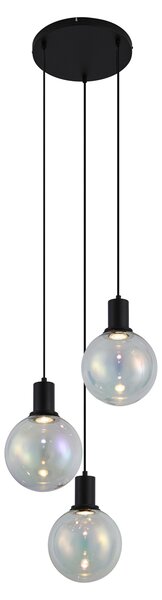 Lampă suspendată de design neagră cu sticlă curcubeu rotundă cu 3 lumini - Mallon
