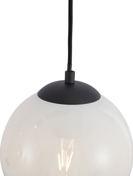 Lampă suspendată modernă neagră cu sticlă albă rotundă cu 7 lumini - Misty