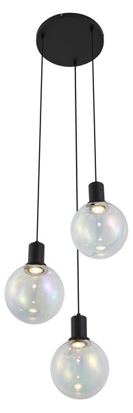Lampă suspendată de design neagră cu sticlă curcubeu rotundă cu 3 lumini - Mallon