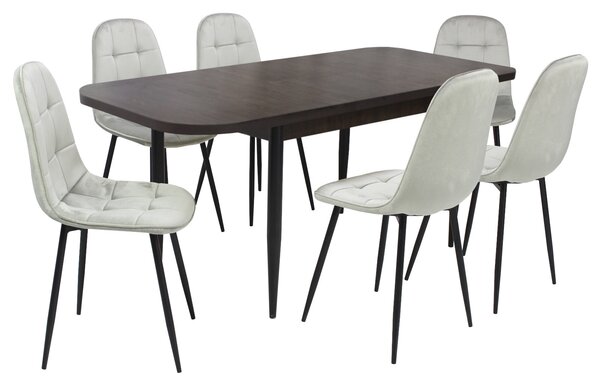 Set masă extensibilă Viena Wenge cu 6 Scaune Gya Gri
