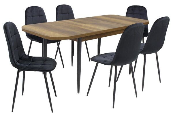 Set masă extensibilă Viena Nuc cu 6 Scaune Gya Negru