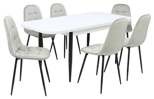 Set masă extensibilă Viena Albă cu 6 Scaune Gya Gri