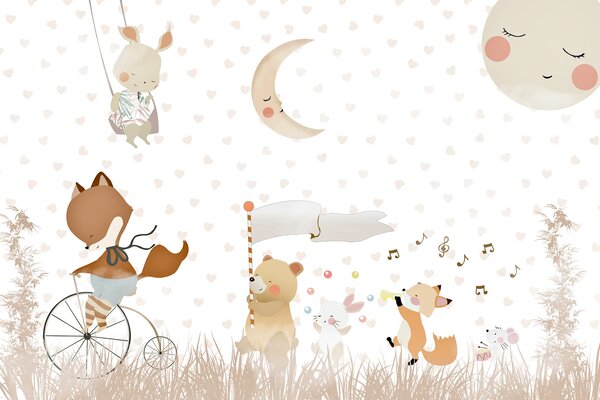 Fototapet Un tapet cu animale și luna, Fototapet copii, Fototapet populare, u99000 - Tapeko.ro