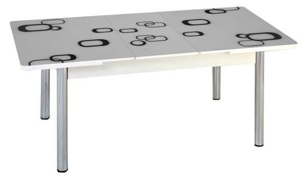Set masă extensibilă Alb Pătrat cu 6 scaune Negru Alb
