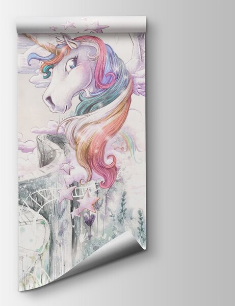 Fototapet Un unicorn cu aripi și o persoană care zboară, Fototapet copii, Fototapet populare, u99213 - Tapeko.ro