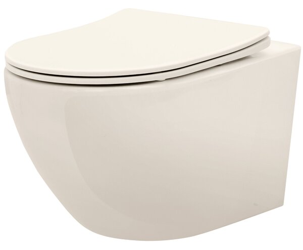 Rea Carlo Mini, vas de toaletă suspendat 495x370x355mm + capac WC, Ecru, REA-C5500