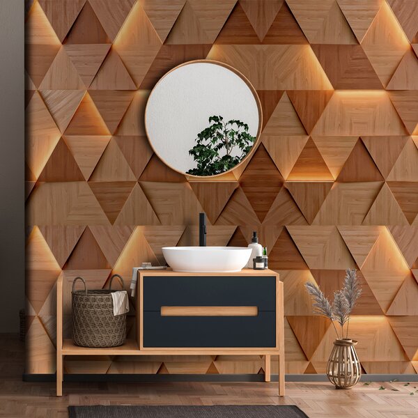 Fototapet Un perete cu un model de triunghiuri, Fototapet geometric 3D, Fototapet populare, u99280 - Tapeko.ro