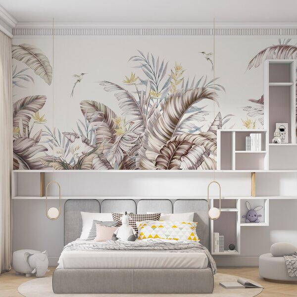 Fototapet O pictură de plante tropicale și păsări, Fototapet păsări, Fototapet populare, u99410 - Tapeko.ro