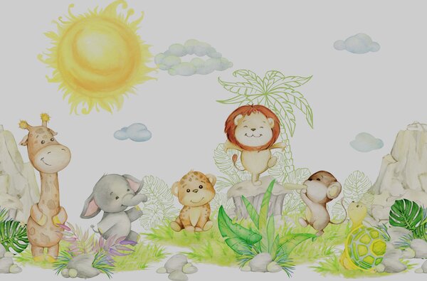 Fototapet Un grup de animale într-o grădină, Fototapet nou-născuți, Fototapet populare, u99486 - Tapeko.ro