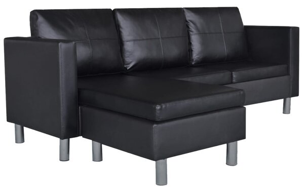 Canapea modulară cu 3 locuri, piele artificială, negru