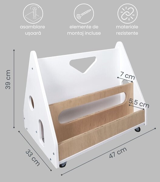 Biblioteca Montessori cu roti, in forma de casuta BOOKY Pearl