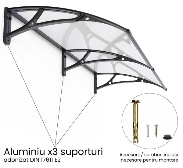 Copertină PRO 200x80 cm din aluminiu și plexiglas – Negru/Transparent