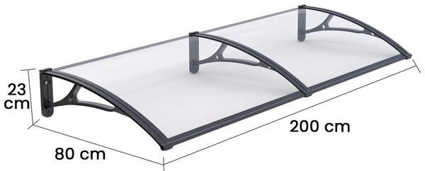 Copertină PRO 200x80 cm din aluminiu și plexiglas – Negru/Transparent