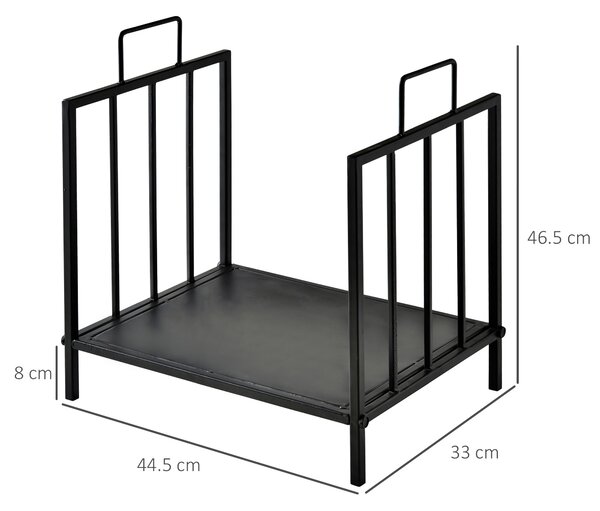 Outsunny Suport pentru Lemne pentru Interior și Exterior cu 2 Mânere, 44,5x33x46,5 cm, Negru | Aosom Romania