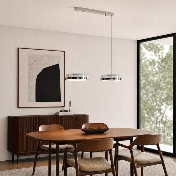 Lucande Lampă suspendată LED La Latta, cu 2 becuri, 80 cm, crom, sticlă, reglabil, Crom, Sticlă, Design