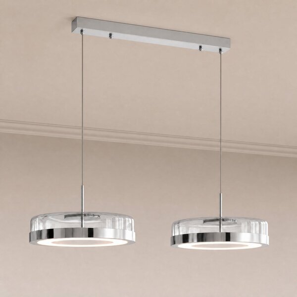 Lucande Lampă suspendată LED La Latta, cu 2 becuri, 80 cm, crom, sticlă, reglabil, Crom, Sticlă, Design