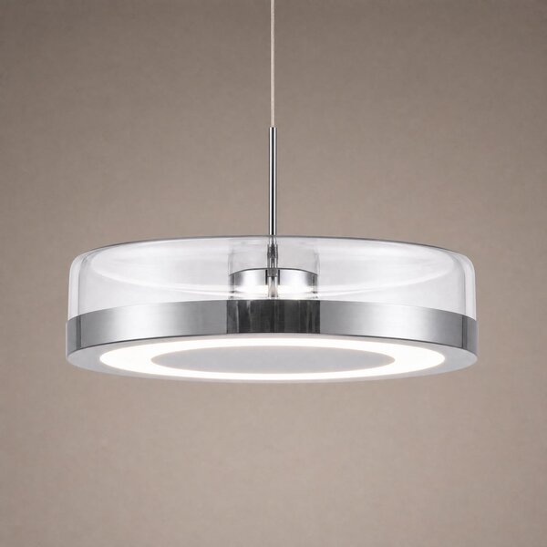 Lucande Lampă suspendată LED La Latta, cu 1 bec, Ø 30 cm, crom, sticlă, reglabil, Crom, Sticlă, Design