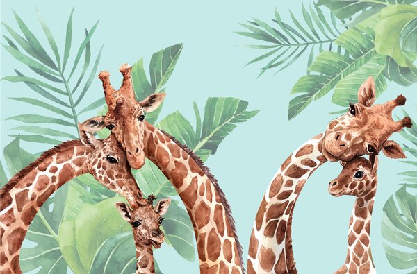 Fototapet Un grup de girafe cu capetele împreunate, Fototapet designer, Fototapet populare, w00140v2 - Tapeko.ro