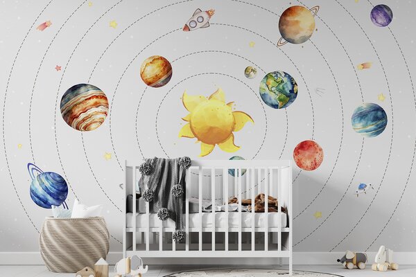 Fototapet Un sistem solar cu planete și stele, Fototapet spațiu cosmic, Fototapet populare, w00214 - Tapeko.ro