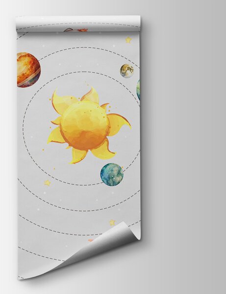 Fototapet Un sistem solar cu planete și stele, Fototapet spațiu cosmic, Fototapet populare, w00214 - Tapeko.ro