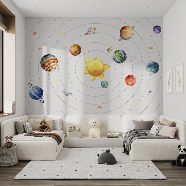 Fototapet Un sistem solar cu planete și stele, Fototapet spațiu cosmic, Fototapet populare, w00214 - Tapeko.ro
