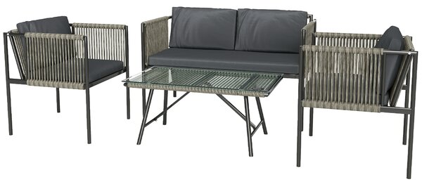 Outsunny Set de Exterior din Rattan 2 Fotolii, Canapea și Măsuță Gri | Aosom Romania