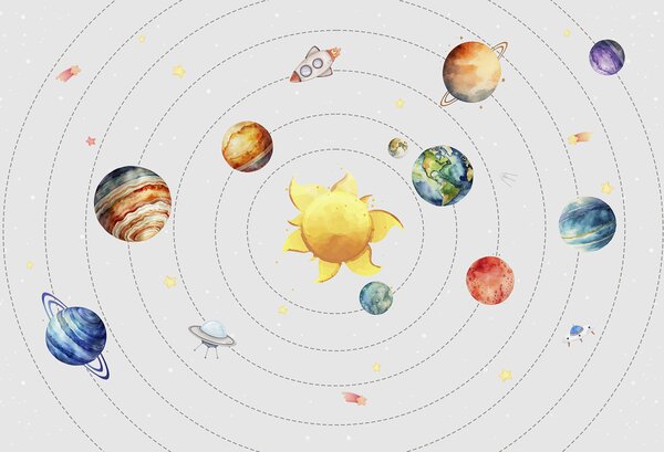 Fototapet Un sistem solar cu planete și stele, Fototapet spațiu cosmic, Fototapet populare, w00214 - Tapeko.ro