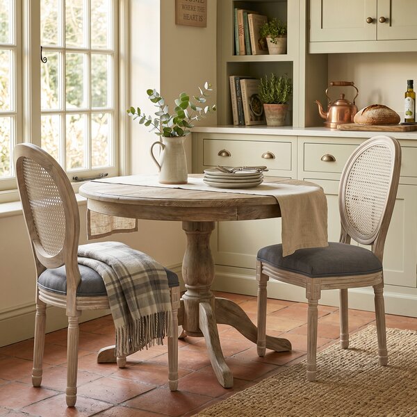 HOMCOM Set 2 Scaune de Dining Vintage, Material cu Efect de In, Spătar din Ratan Perforat, Picioare din Lemn, Gri | Aosom Romania