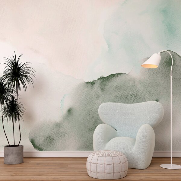 Tapet Pete acuarelă trendy decor minimalism verde, Fototapet Acuarelă, w00376 : Uwalls.ro