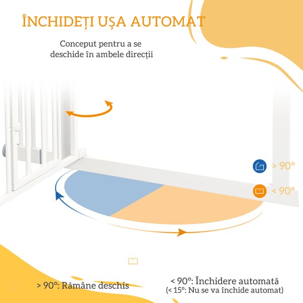 PawHut Poartă Reglabilă pentru Câini Înaltă cu Ușă Mică și Închidere Automată, 74-101x104cm, Alb | Aosom Romania