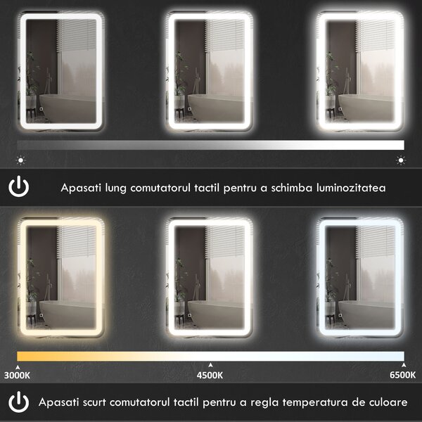 Kleankin Oglinda pentru baie cu lumini LED, 70 x 50 cm | Aosom Romania
