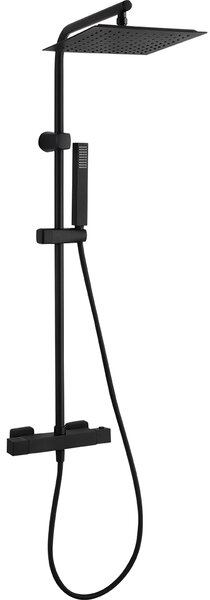 Kuchinox Cubi, set de duș cu baterie termostatică, duș fix și duș manual, negru mat, LAV-PKU_70TD