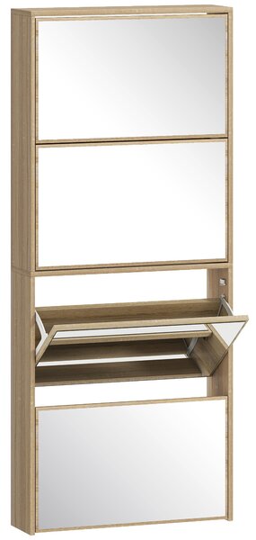 HOMCOM Dulap pentru Încălțăminte Slim cu 4 Uși și Oglindă 63x17x146 cm Culoare Lemn | Aosom Romania