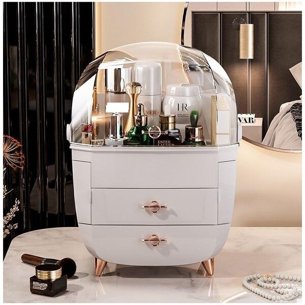 Organizator pentru cosmetice și bijuterii, cu mai multe etaje, 27 x 21 x 39 cm Alb