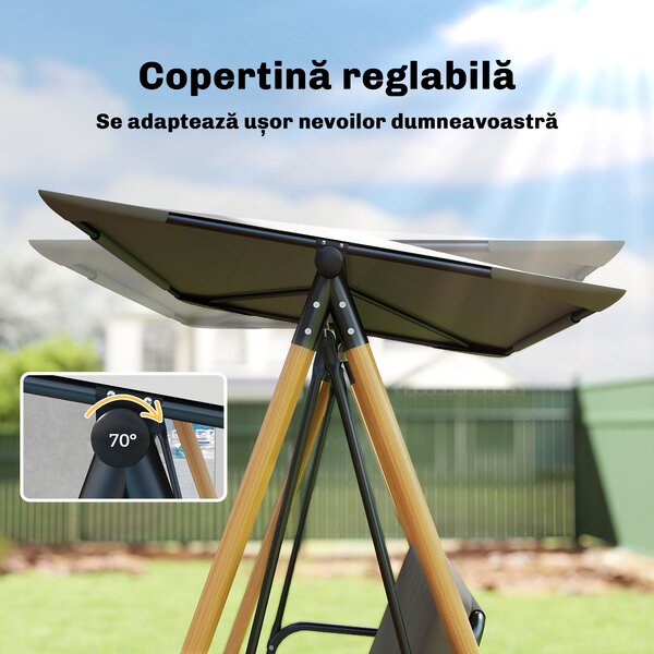 Outsunny Balansoar de Grădină cu 3 Locuri, cu Copertină Reglabilă Impermeabilă și Pernă Detașabilă, Capacitate Maximă 360 kg, 208 x 125 x 180 cm, Gri | Aosom Romania