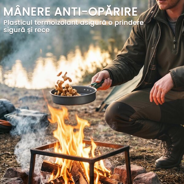 Set Vase Camping Outsunny, Kit 8 Piese Ultraușor, Mânere Anti-Arsură, Gri | Aosom Romania