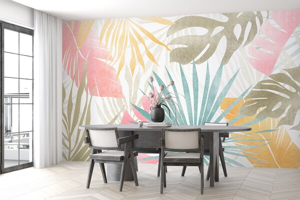 Fototapet Design colorat cu model de frunze tropicale, Populare fototapet, Populare fototapet, w00675 - Muralas.ro