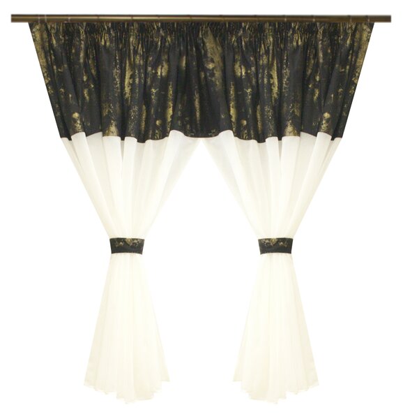Perdea Velaria ivoire cu suet negru patina aurie, 420x145 cm