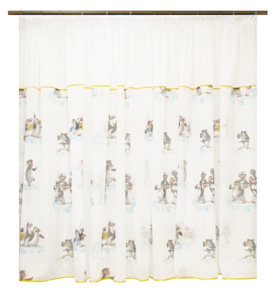 Perdea Velaria voal alb cu pinguini, 440x155 cm
