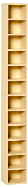 HOMCOM Dulap Biblioteca Suport CD-uri cu 12 Rafturi pentru 204 CD-uri, Raft Biblioteca din MDF si PAL, 21x20x175 cm, Lemn natural