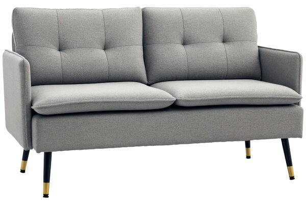 HOMCOM Canapea cu 2 Locuri din Material Textil cu Perne Capitonate, Canapea Modernă cu 2 Locuri cu Picioare din Oțel 139x68x80cm, Gri | Aosom Romania