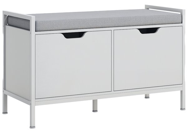 HOMCOM Banchetă Dulap pentru Pantofi cu 2 Compartimente și Pernă, Dulap Pantofi pentru Hol, 84x35x50 cm, Alb | Aosom Romania