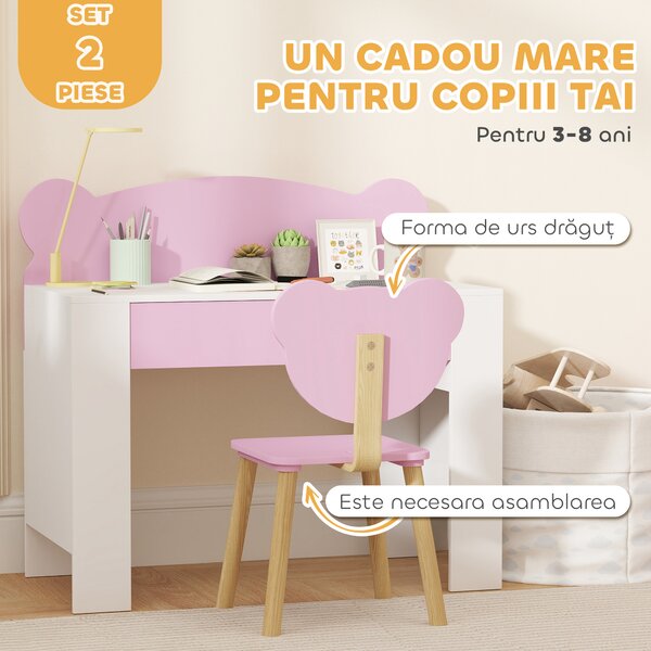 AIYAPLAY Birou Copii Sertar - Cadou 3-8 ani roz | Aosom Romania