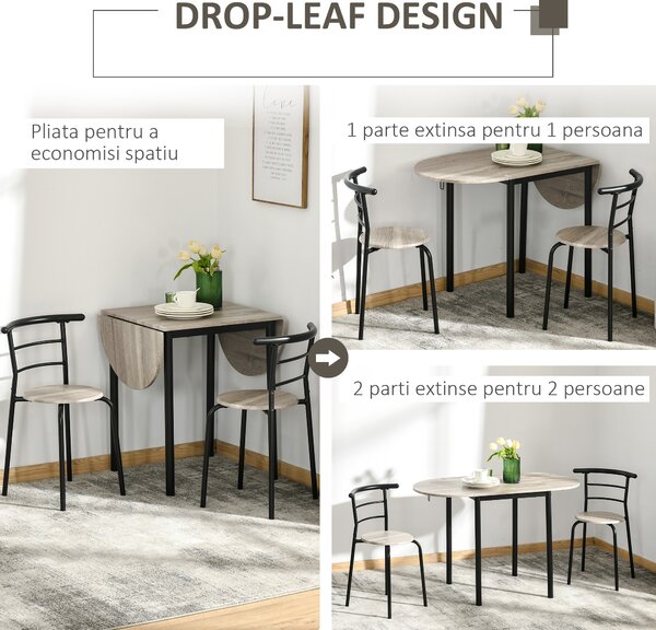 Set de sufragerie HOMCOM din 3 piese cu 2 scaune si 1 masa ovala, pentru spatii limitate, culoare lemn | Aosom RO