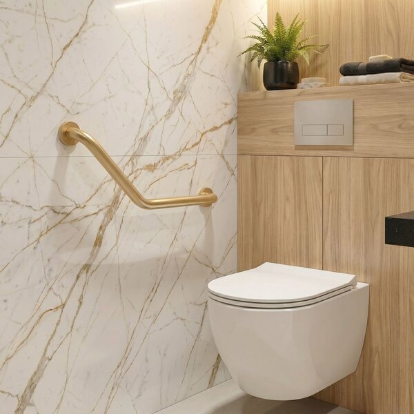 Bară de sprijin unghiulară pentru baie BRUSH GOLD