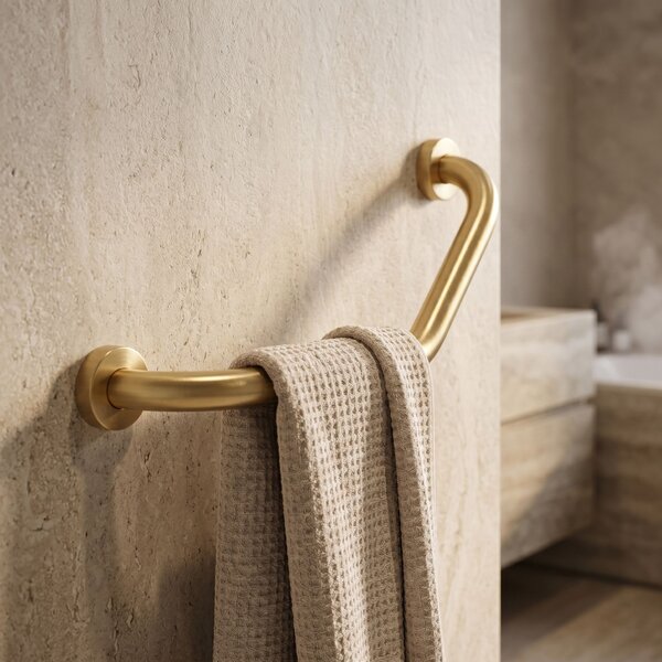 Bară de sprijin unghiulară pentru baie BRUSH GOLD