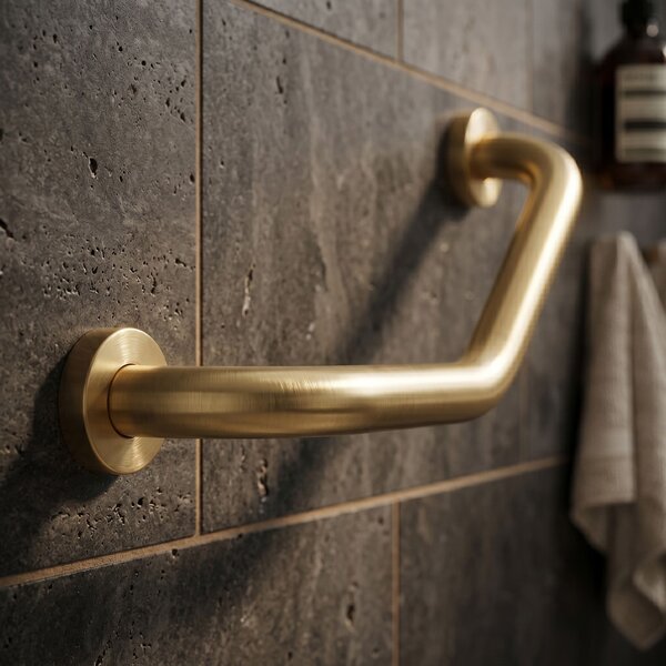 Bară de sprijin unghiulară pentru baie BRUSH GOLD