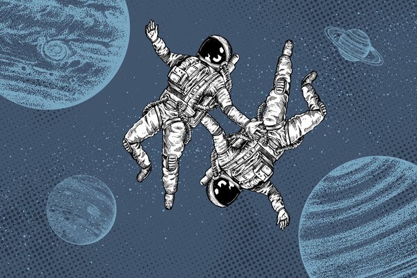 Fototapet Doi astronauți plutind în spațiu, Fototapet spațiu cosmic, Fototapet populare, w00630v1 - Tapeko.ro